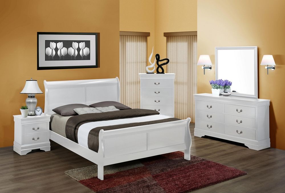 Queen Size Bed White Louis Phillipe Solid Wood Bed Bedroom Sleigh Bed Bedroom Furniture