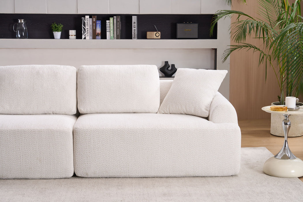 Compression Sofa: 4 Seater Combined Sofa, Crochet Yarn Fabric, Full Sponge Compression Sofa, Combined Sofa With 4 Pillows For Home Living / Home Furniture / Apartment - Beige