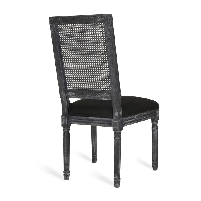 French Country Dining Chair With Rectangular Cane Backrest And Smooth Upholstered Seating