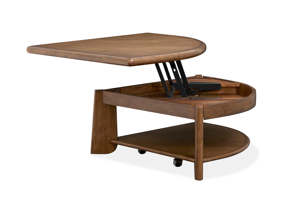 Tanner - Pie Shaped Lift Top Cocktail Table With Casters - Tawny Brown