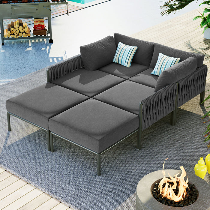 Go 6 Pieces Aluminum Patio Furniture Set, Modern Metal Outdoor Conversation Set Sectional Sofa With Removable Olefin Extra Thick Cushions 5.9" Cushion, Grey