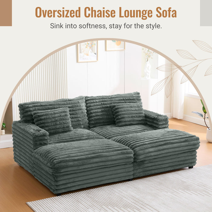Plush Oversized Double Chaise Lounge Sofa Bed With USB Ports And Cup Holders