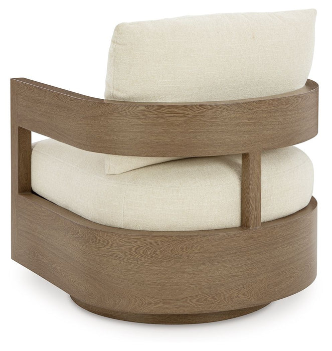 Serene Bay - Swivel Glider Chair With Cushion - Dark Brown / White
