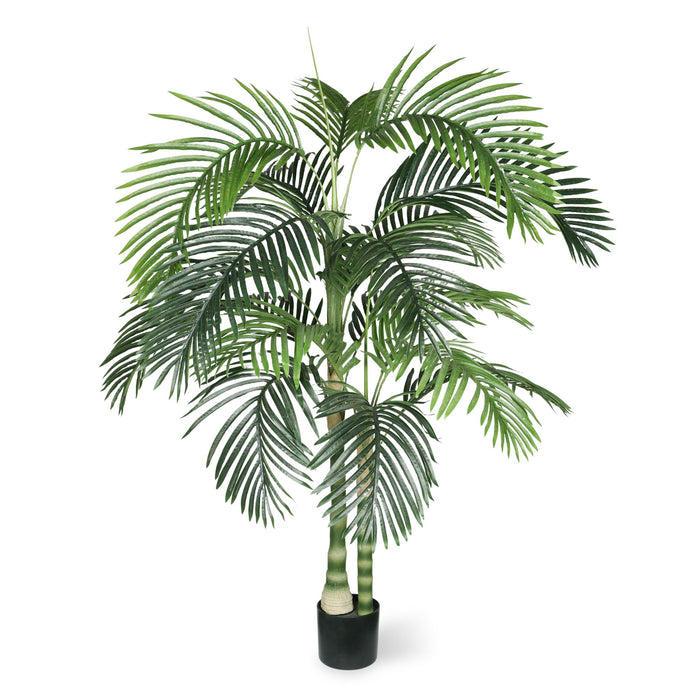 6Ft Golden Cane Artificial Palm Tree With Plastic Pot, Tropical Faux Palm, Indoor / Outdoor Decoration - Green Leaves