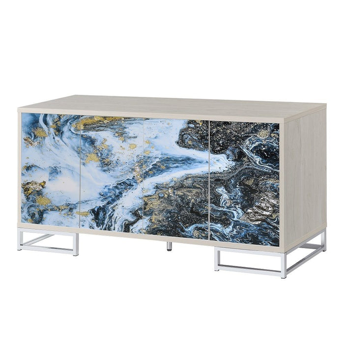 Liam - Console Cabinet - Blue Marble Print & Chrome