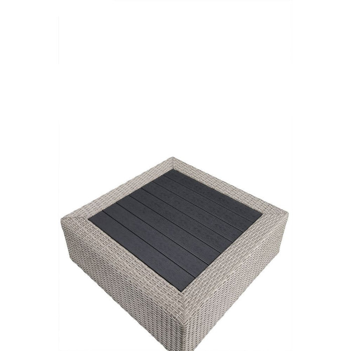 Salena - Patio Sectional Sofa With 4 Pillows & Coffee Table - Beige Fabric & Gray Wicker