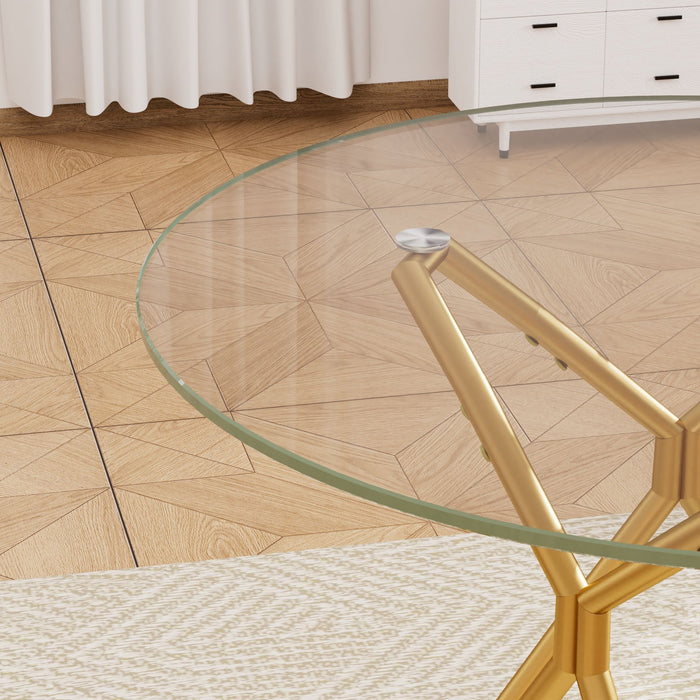 Modern Round Tempered Glass Dining Table With Sturdy Metal Legs For 1 - 4 People - Gold
