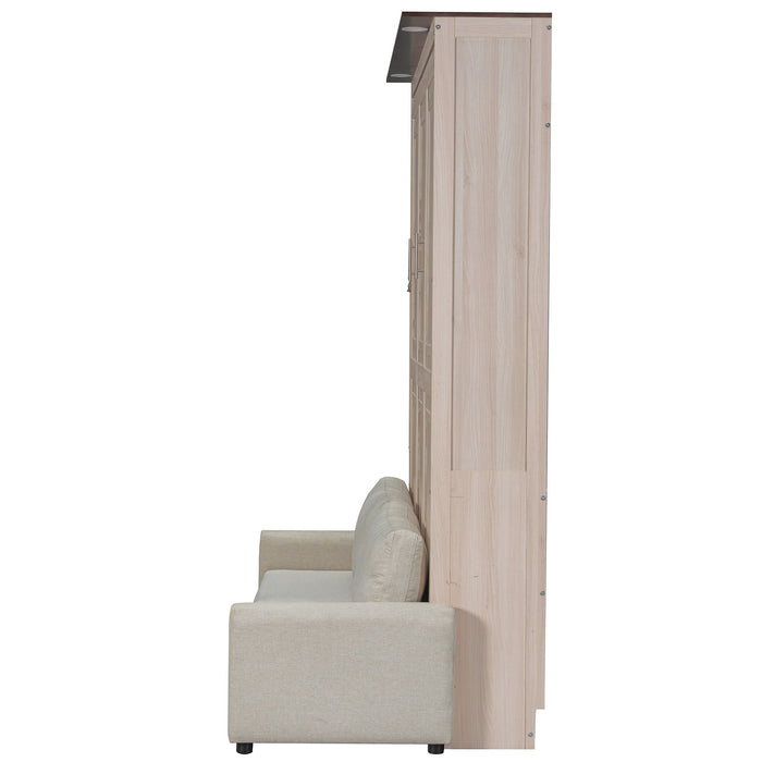 Queen Size Murphy Bed With Sofa And LED - Beige