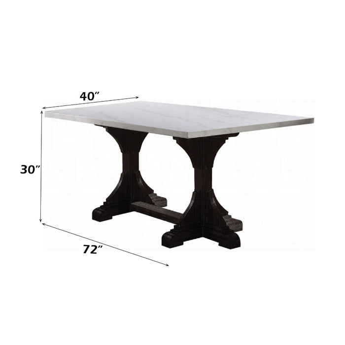 Gerardo - 30" Dining Table - White Marble Top & Weathered Espresso