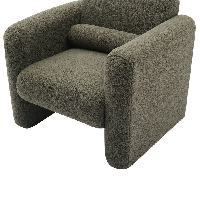 Modern Accent Chair Lambskin Sherpa Fabric Upholstered Comfy With Pillow