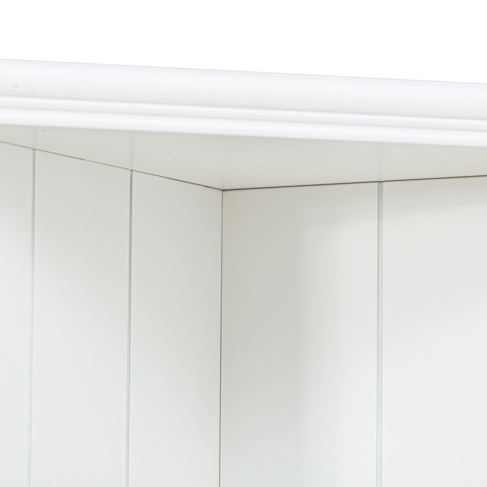 Retro Style Wall Suit With Glass Doors, 75.25" Tall Display Cabinets & Triangle Sided Bookshelves - White