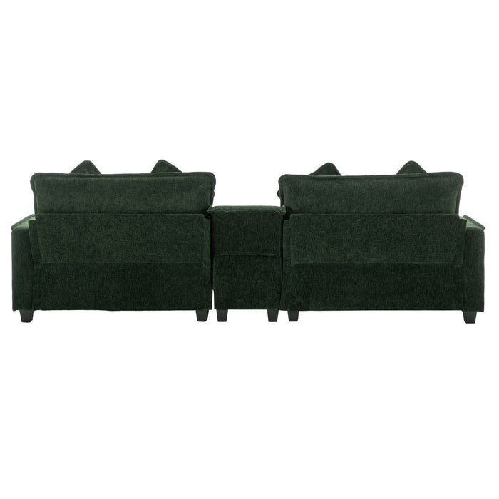 Sectional Sofa Chenille Upholstered Sofa With Two Removable Ottoman, Two USB Ports, Two Cup Holders And Large Storage Box For Living Room
