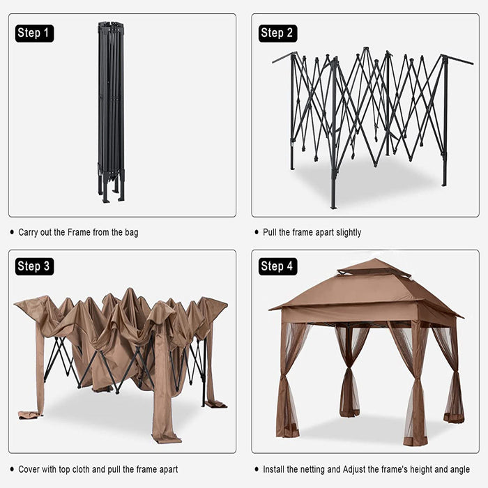 Outdoor Pop Up Gazebo Canopy With 2 Tier Soft Top And Removable Zipper Netting