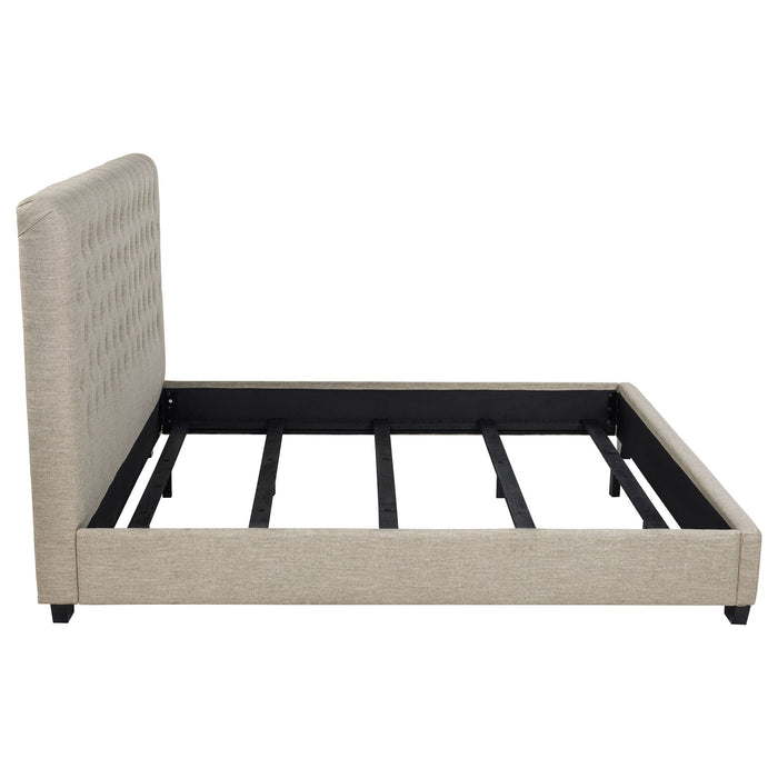 Copper - Eastern King Panel Bed With Tufted Design - Oatmeal