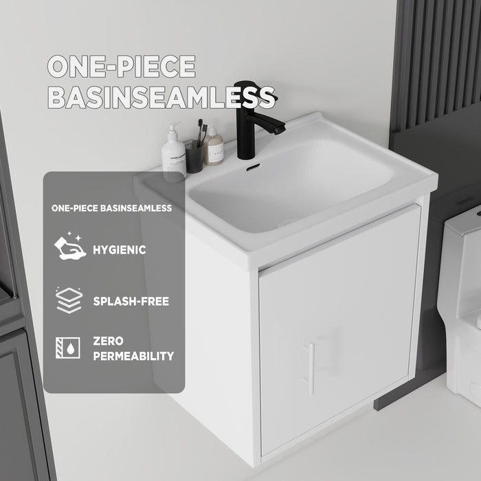 20" Floating Bathroom Vanity Combo With Wall Cabinet, Ceramic Sink & Soft Close Doors - White