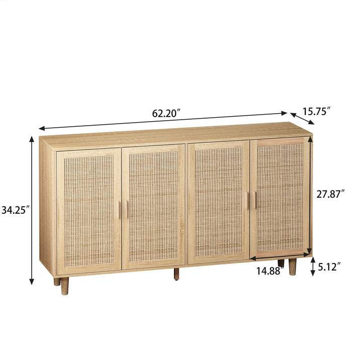 Elegant And Functional Rattan Decorative Storage Cabinet With 4 Doors