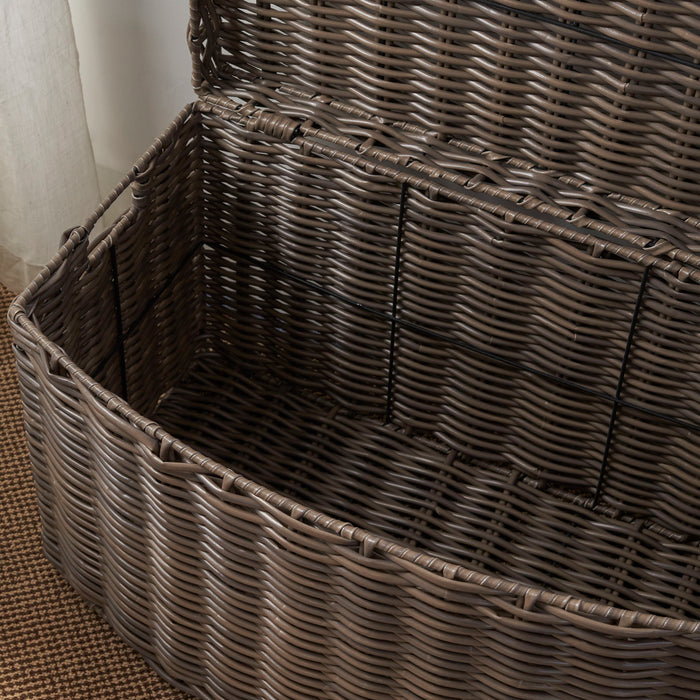 Joseph - Rectangular Curve Resin Woven Wicker Trunk With Handles Multi Purpose Storage - Walnut Brown