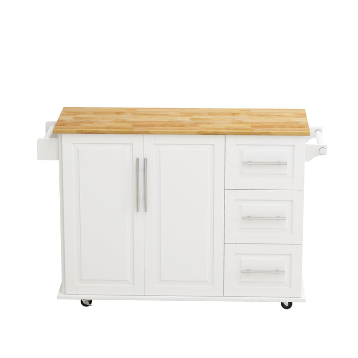 Kitchen Island Cart With 2 Door Cabinet, 3 Drawers, Spice Rack & Towel Rack - White