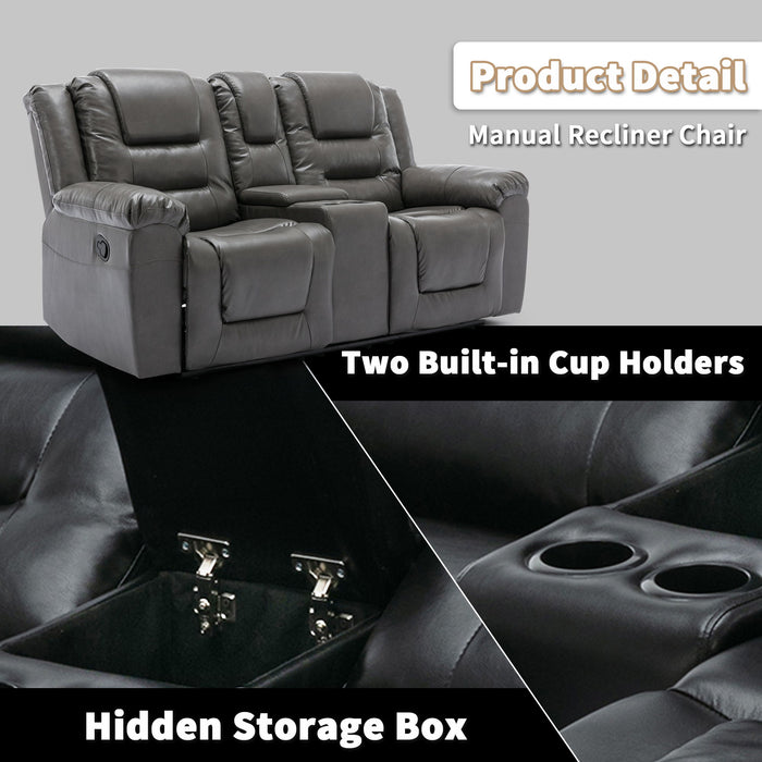 2 Seater Home Theater Recliner Manual Recliner Chair With A Storage Box And Two Cup Holders For Living Room