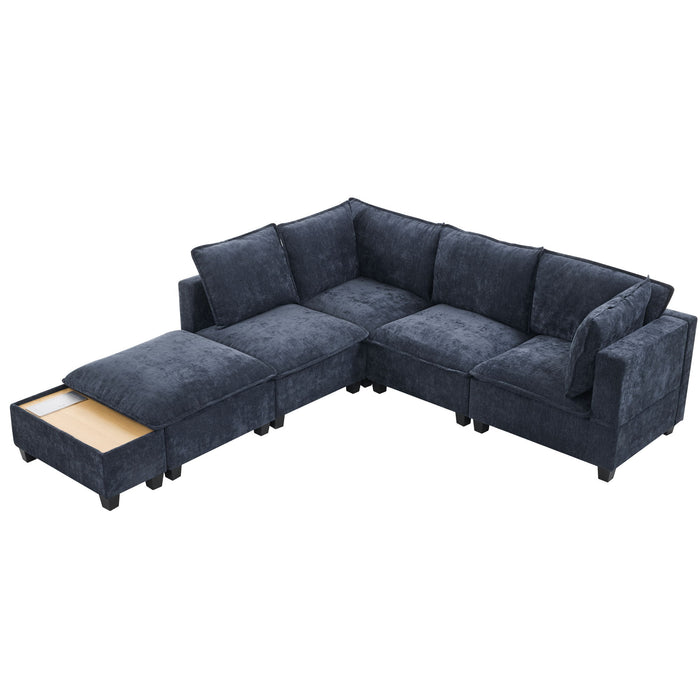 U-Shaped Sectional Modular Sofa With A Movable Ottoman, A Coffee Table With Hidden Charging Devices For Living Room