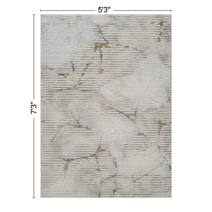 Geometrix - 5'3" X 7'3" Area Rug With Geometric, 3D Effect - Ivory / Gray