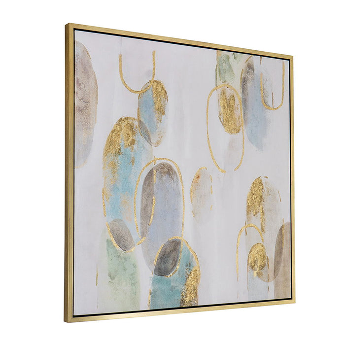 Modern Oil Painting, Square Framed Wall Art For Living Room Dining Room - Multicolor