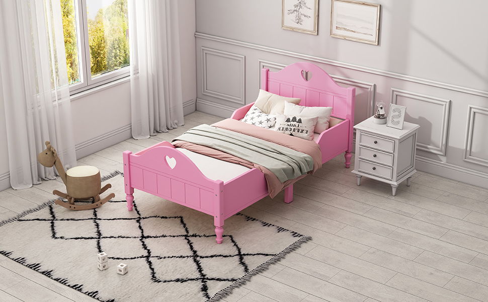 Macaron Twin Size Toddler Bed With Side Safety Rails And Headboard And Footboard, Light Pink