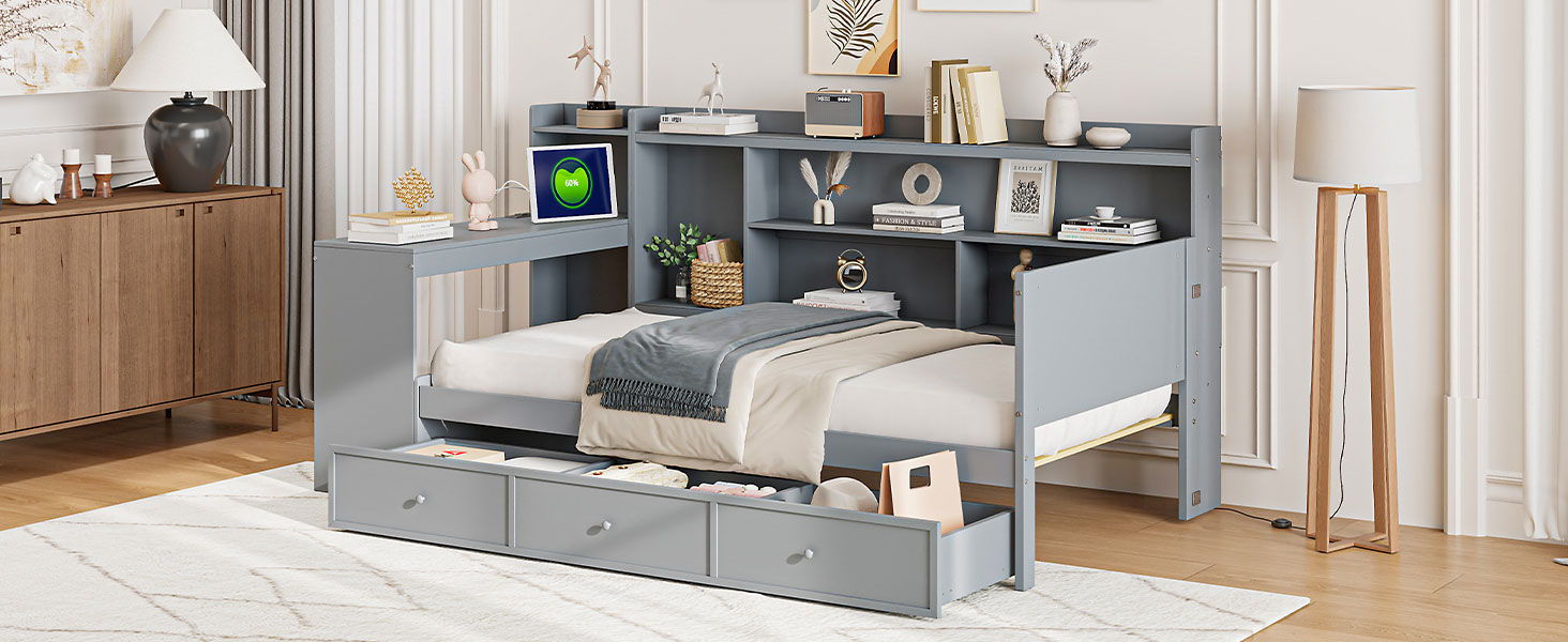 Daybed With 3 Drawers USB Ports And Desk