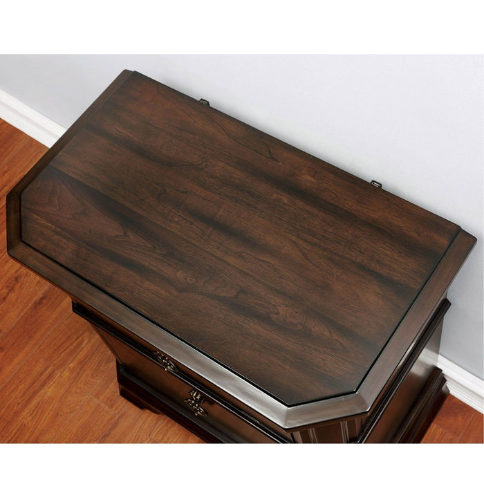 Nightstand With Carved Details, 2 Drawer - Espresso