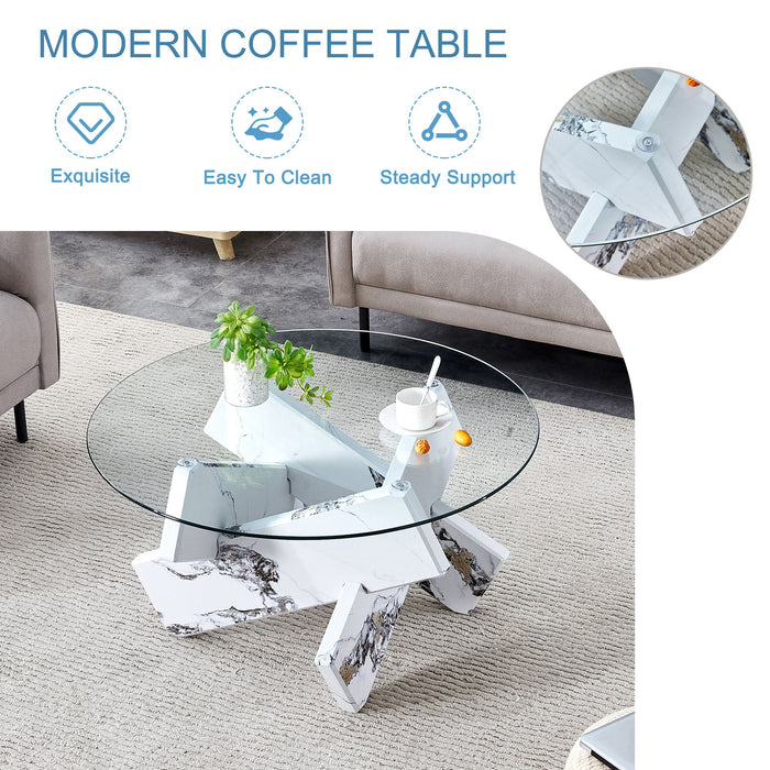 Modern Round Glass Coffee Table With Tempered Glass