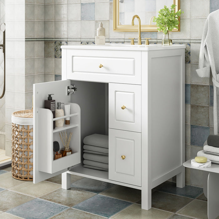 Elegant Bathroom Vanity With Ceramic Sink, Soft Close Doors And Drawers, Double Storage Racks