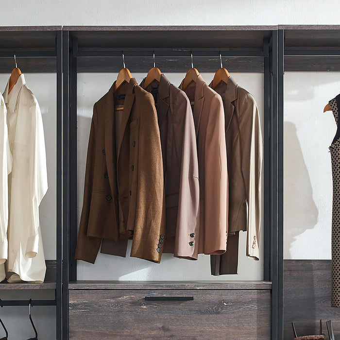 Monica - Wood Walk In Closet System With Powder Coated Metal Frame And Melamine - Rustic