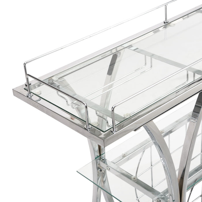 Contemporary Chrome Bar Cart With Wine Rack Silver Modern Glass Metal Frame Wine Storage