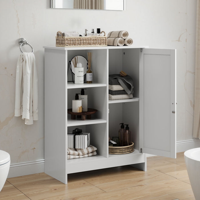 Classic Freestanding Bathroom And Kitchen Storage Cabinet With Adjustable Shelves - White
