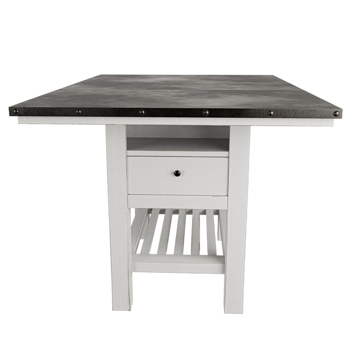 Counter Height Dining Table With 2 Leaves, Under Table Storage - Antique White / Gray
