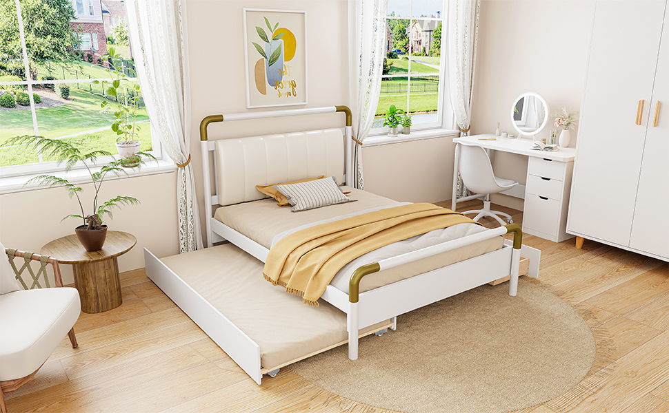Storage Platform Bed, With 2 Big Drawers, Trundle