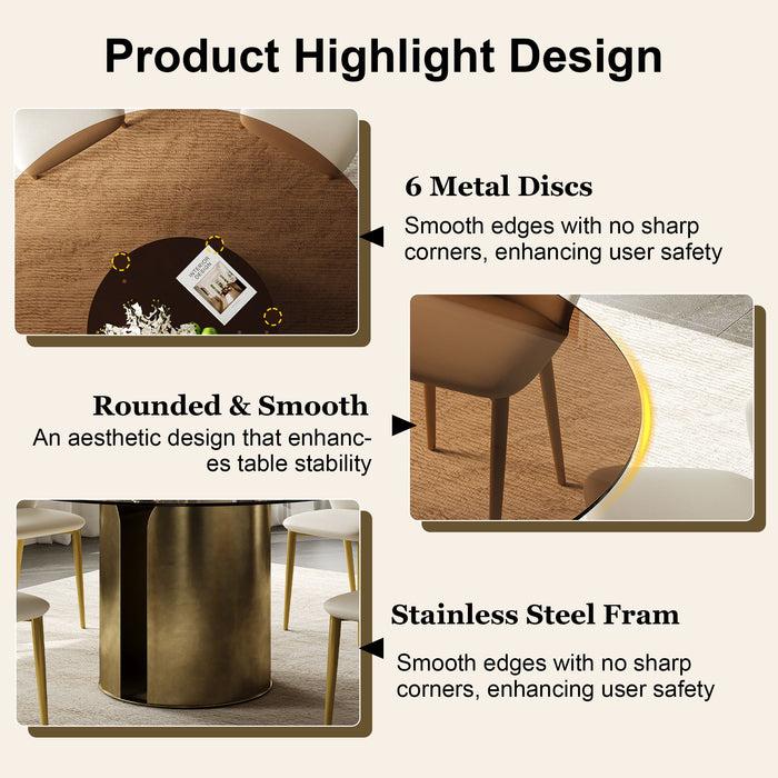 Modern Round Dining Table Set With Glass Top And Steel Legs