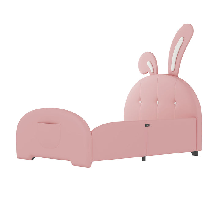 Upholstered Rabbit-Shape Princess Bed With Headboard And Footboard