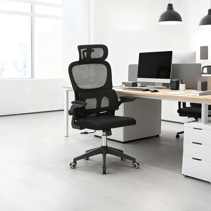 High Back Ergonomic Swivel Rolling Office Chair With Tilt Function, 3D Headrest, Lumbar Support - Black