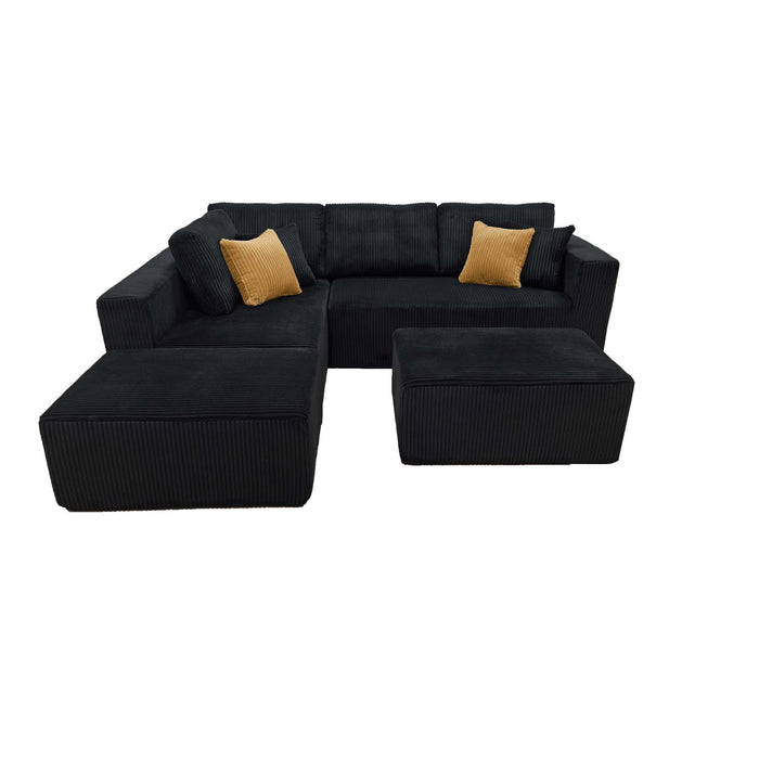 Upholstered Sectional With 2 Moveable Ottomans - Black