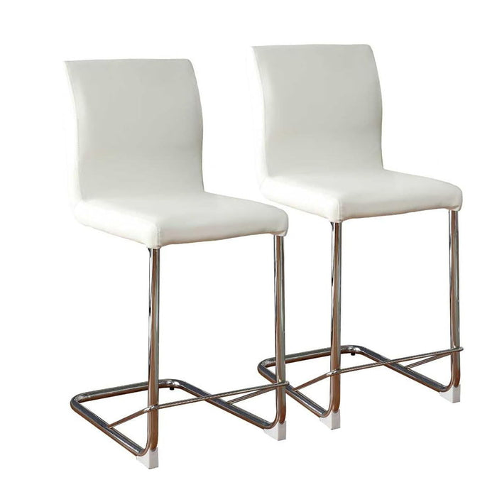 (Set of 2) Padded Leatherette Counter Height Chairs In White And Chrome