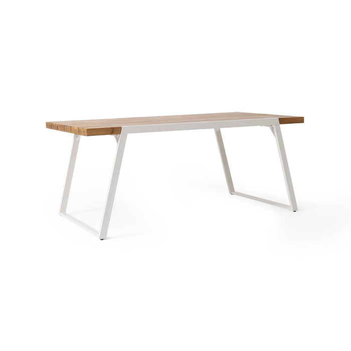 Outdoor Dining Table With Slat Top - Teak / White
