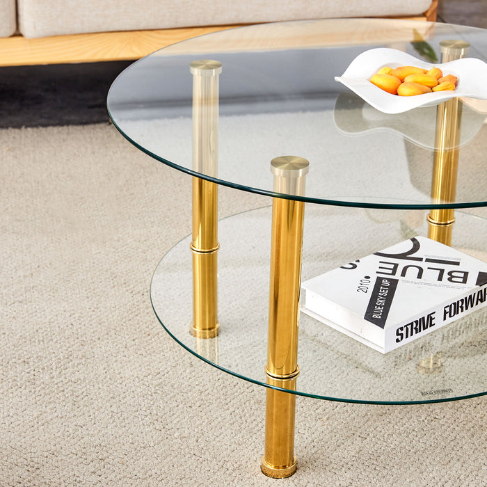 Contemporary Minimalist Double Layer Tempered Glass Coffee Table