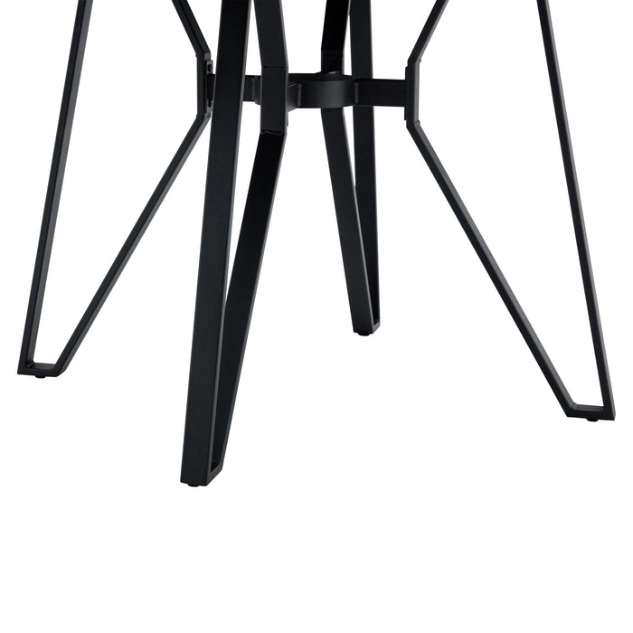 Mid Century Modern Round Dining Table With Metal Legs And Open Shelf