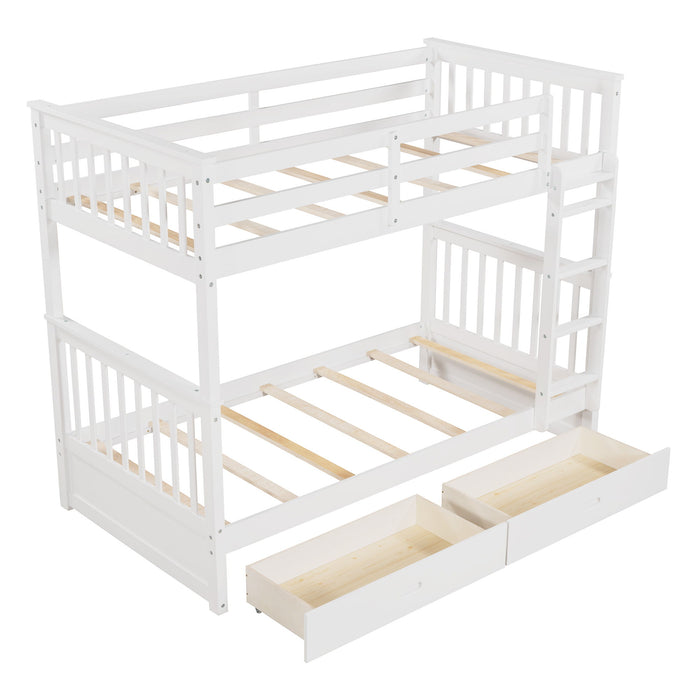 Bunk Bed With Ladders And 2 Storage Drawers