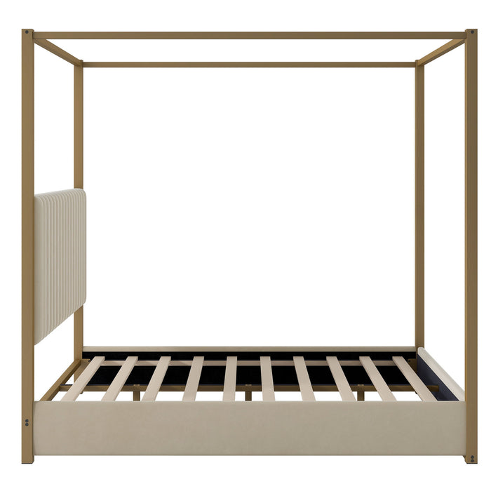 Upholstered Canopy Platform Bed With Frame, Queen Size - Beige