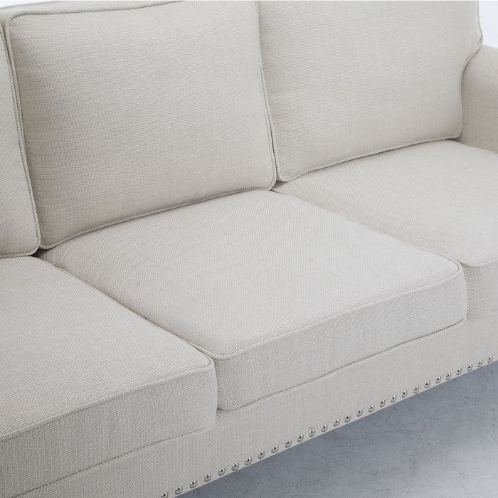 Rolled Arm Sofa With Nailhead Trim With Wooden Legs