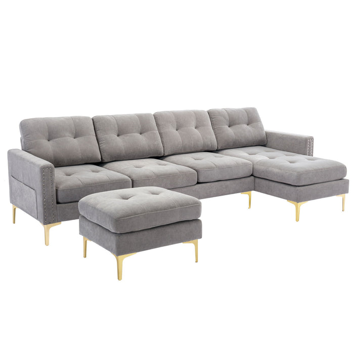 Modern L - Shape Convertible Sectional Sofa With Movable Ottoman