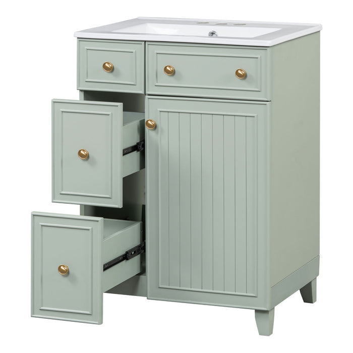 Transitional Style Bathroom Vanity Cabinet With Ceramic Sink