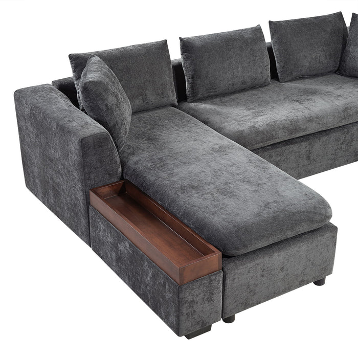 Modern L Shaped Sectional Sofa With Chenille Upholstery And Wooden Storage